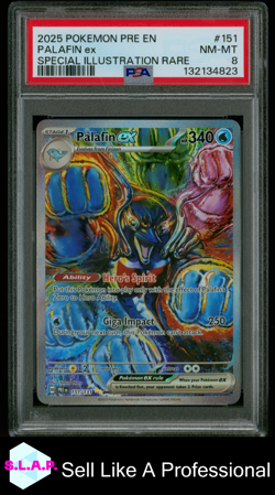 PALAFIN EX SPECI4L ILL RARE POKEMON PRE EN-PRISMATIC EVOLUTIONS 2025 151 PSA 8 - Image 1