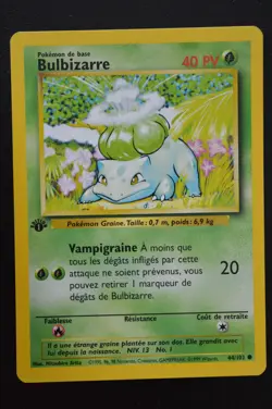 Pokemon TCG BULBASAUR 1ST EDITION FRENCH BULBIZZARE Base Set 44/102 NM - Image 1