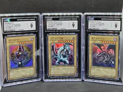 Yu-Gi-Oh LOB Reprint Korean Lot Blue Eyes, Dark Magician, Red Eyes CGC Mint 9 - Image 1