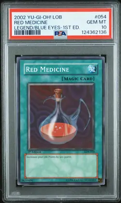 2002 YU-GI-OH! LOB-LEGEND OF BLUE EYES WHITE DRAGON 1ST ED RED MEDICINE PSA 10 - Image 1