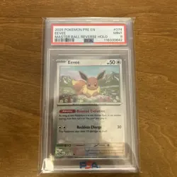 PSA 9 Eevee TCG Prismatic Evolutions Master Ball Reverse Holo Card 074/131 - Image 1