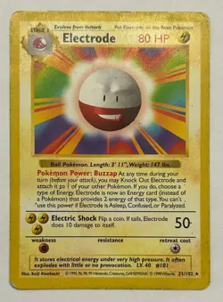 Electrode 21/102 Rare SHADOWLESS Base Set Pokemon TCG - Image 1