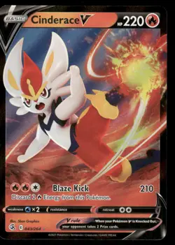 Pokemon Cards Cinderace V 043/264 Fusion Strike Holo Rare V NM - Image 1
