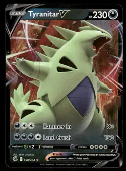Pokemon Cards Tyranitar V 158/264 Fusion Strike Holo Rare V NM - Image 1