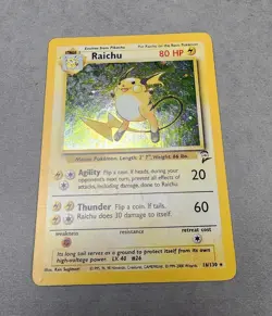 Raichu 16/130 Pokemon Base Set 2 Holo Rare Card Swirl 🌀 - Image 3