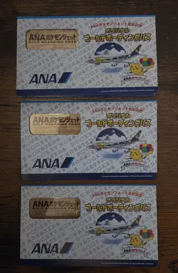 Pokemon ANA Pikachu Mew Mewtwo Original Gold Boarding Pass Set of 3 Promos - Image 1