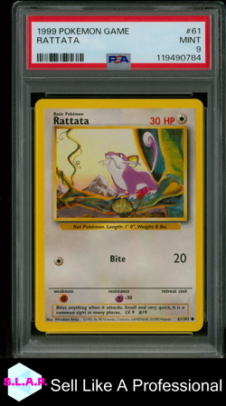 RATTATA POKEMON GAME #61 1999 BASE SET - ENGLISCH PSA 9 - Image 1