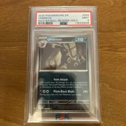 2025 POKEMON PRE EN-PRISMATIC EVOLUTIONS MASTER BALL REVERSE HOLO UMBREON PSA 9 - Image 1