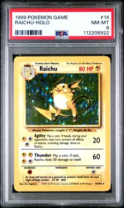 Pokemon Card Raichu 14/102 Base Set Holo Rare PSA 8 - Image 1