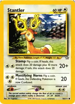 Pokemon TCG Stantler Neo Genesis 76/111 Unlimited Regular Common Card LP - Image 1