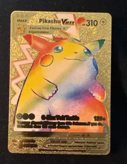 Pokemon Gold Foil Fan Art Card PIKACHU VMAX Rainbow 44/185 HP 310 - Image 1