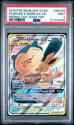 PSA MINT 9 - Fa/Eevee & Snorlax Gx Promo-Tag Team Tins Pokemon Sm Black Star Pro - Image 1