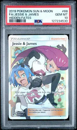 PSA 10 JESSIE & JAMES #68 FULL ARTSUN & MOON HIDDEN FATES 2019 POKEMON - Image 1