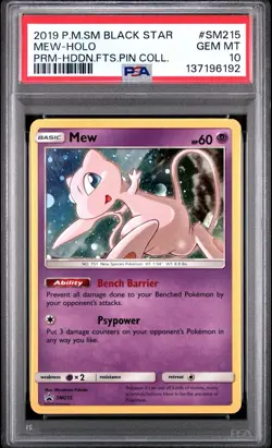 Pokemon 2019 Mew SM215 Black Star Promo PSA 10 Hidden Fates Pin Collection - Image 1