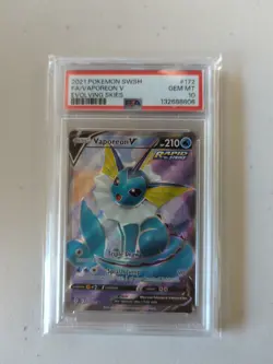 PSA 10 Vaporeon V 172/203 Pokemon Evolving Skies Full Art Graded Card - Image 1