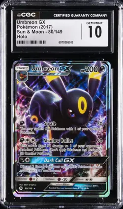 2017 POKEMON SUN & MOON SUN & MOON HOLO #80/149 UMBREON GX CGC 10 GEM MINT - Image 1