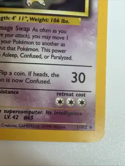 Pokemon Alakazam 1/102 Holo Rare Unlimited Edition Base Set - Image 4