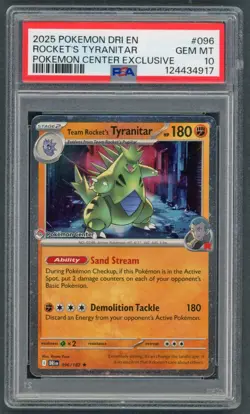 Pokemon Cards - PSA 10 Rocket's Tyranitar 096/182 - Pokemon Center Promo GEM MT - Image 1
