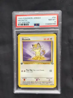 Pokemon Cards: 1st Edition Jungle Common: Meowth 56/64 PSA 8 - Image 1