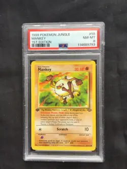 Pokemon Cards: 1st Edition Jungle Common: Mankey 55/64 PSA 8 - Image 1