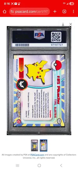 PSA 9 Pikachu Topps Chrome #25 Pokemon 2000 - Image 2