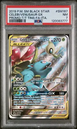 POKEMON PSA 7 CELEBI e VENUSAUR GX FULL ART SM167 PROMO T/T TINS ITALIANO 2019! - Image 1
