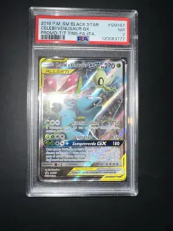 POKEMON PSA 7 CELEBI e VENUSAUR GX FULL ART SM167 PROMO T/T TINS ITALIANO 2019! - Image 5