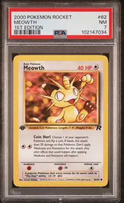 Meowth - 1st Edition - 62/82 Team Rocket - WOTC - Pokemon TCG - PSA 7 - Image 1