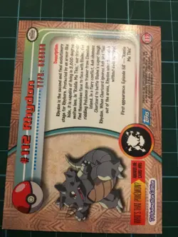 2000 Topps Pokemon #112 Rhydon TV Animation Series 2 Blue Logo non-holo - Image 2
