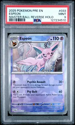 PSA MINT 9 - Espeon Master Ball Reverse Holo Pokemon Pre En-Prismatic Evolutions - Image 1