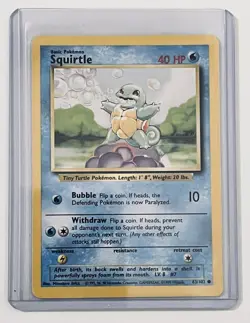 Pokemon Trading Card TCG 1999 Base Set Squirtle 63/102 Unlimited Wizards Coast - Image 1