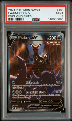 PSA 9 Mint 2021 Pokemon Sword & Shield Umbreon V Alt Art 189 Evolving Skies - Image 1