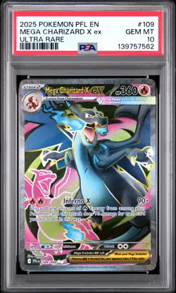 2025 POKEMON PFL EN-PHANTASMAL FLAMES ULTRA RARE #109 MEGA CHARIZARD X EX PSA 10 - Image 1