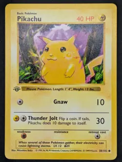 MP+ 1st Edition Pikachu (Yellow Cheeks) 058/102 Pokemon Base Set (Shadowless) - Image 2