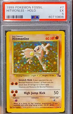 1999 Pokemon Fossil #7 Hitmonlee Holo PSA 5 EX - Image 3