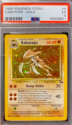 1999 Pokemon Fossil Kabutops Holo PSA 5 EX - Image 3