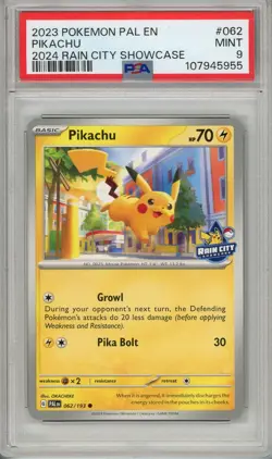 Pokemon Pikachu 2024 Rain City Showcase PSA 9 #062 062/193 - Image 1