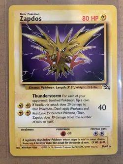 Pokemon TCG Zapdos Fossil Card 30/62 Unlimited Rare, Non-Holo - Image 1