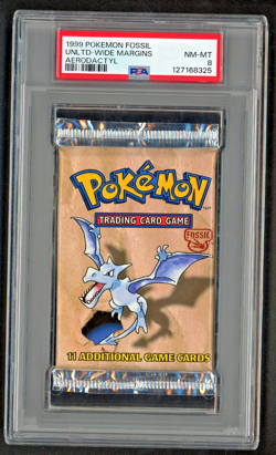 Pokemon Cards - PSA 8 Fossil Booster Pack - Aerodactyl Wide Margins - Sealed - Image 1