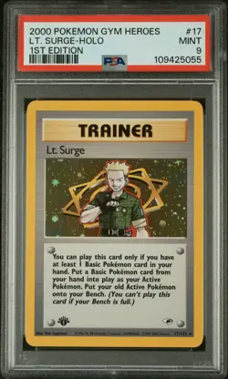 Pokemon Lt. Surge Holo 1. Edition 17/132 Gym Heroes PSA 9 MINT #17 - Image 1