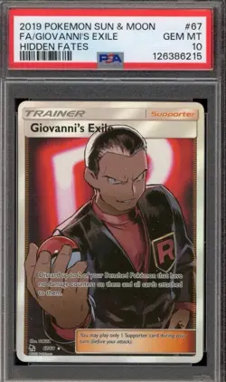 Pokemon TCG Giovanni's Exile Full Art Card 67/68 PSA 10 Gem Mint, Hidden Fates - Image 1