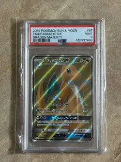 2018 POKEMON SUN & MOON DRAGON MAJESTY #67 FULL ART/DRAGONITE GX PSA 9 - Image 1