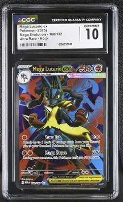Mega Lucario EX *CGC 10* Ultra Rare *Mega Evolution* #160 *2025* Pokemon - Image 1