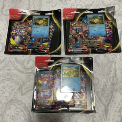 3x Pokemon TCG Mega Evolution 3 Pack Blister w/ Psyduck Promo Sealed - Image 1