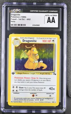 CGC Authentic Altered Dragonite 1999 Fossil 1st Edition 4/62 Holo Pokemon Card - Image 1
