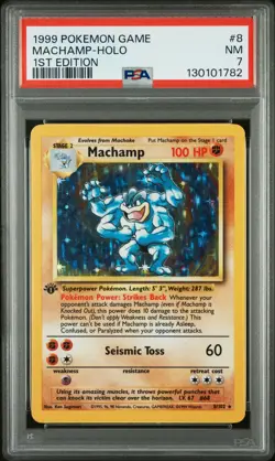 1999 POKEMON BASE SET 1ST EDITION #8 MACHAMP-HOLO PSA 7 - Image 1