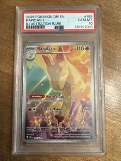 2025 POKEMON DRI EN-DESTINED RIVALS ILLUSTRATION RARE #189 RAPIDASH PSA 10 - Image 1
