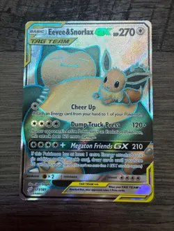 Eevee & Snorlax GX full Art Holo 171/181 Sun & Moon Pokemon - Image 1