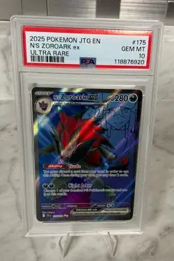 2025 Pokemon JTG EN N's Zoroark ex PSA 10 GEM FULL ART ULTRA RARE 175/159 - Image 1