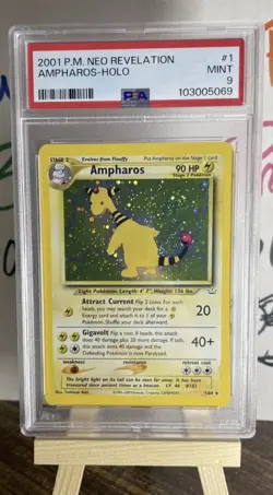✨ Ampharos “DOUBLE” HOLO Error 1/64 Neo Revelation Holo Rare Pokemon PSA 9 ✨ - Image 1
